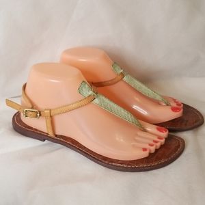 SAM EDELMAN GIGI TAN/GREEN THONG SANDALS SZ 8.5
